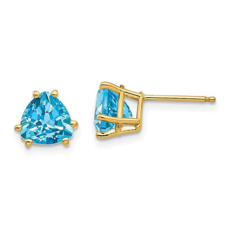14k 7mm Trillion Blue Topaz Post Earrings