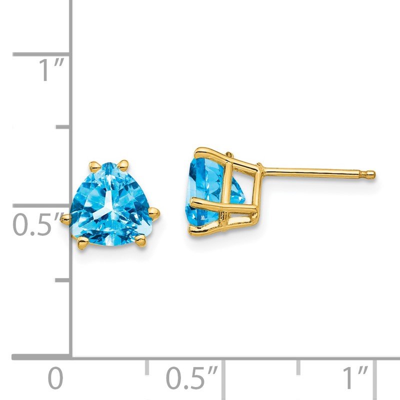 14k 7mm Trillion Blue Topaz Post Earrings