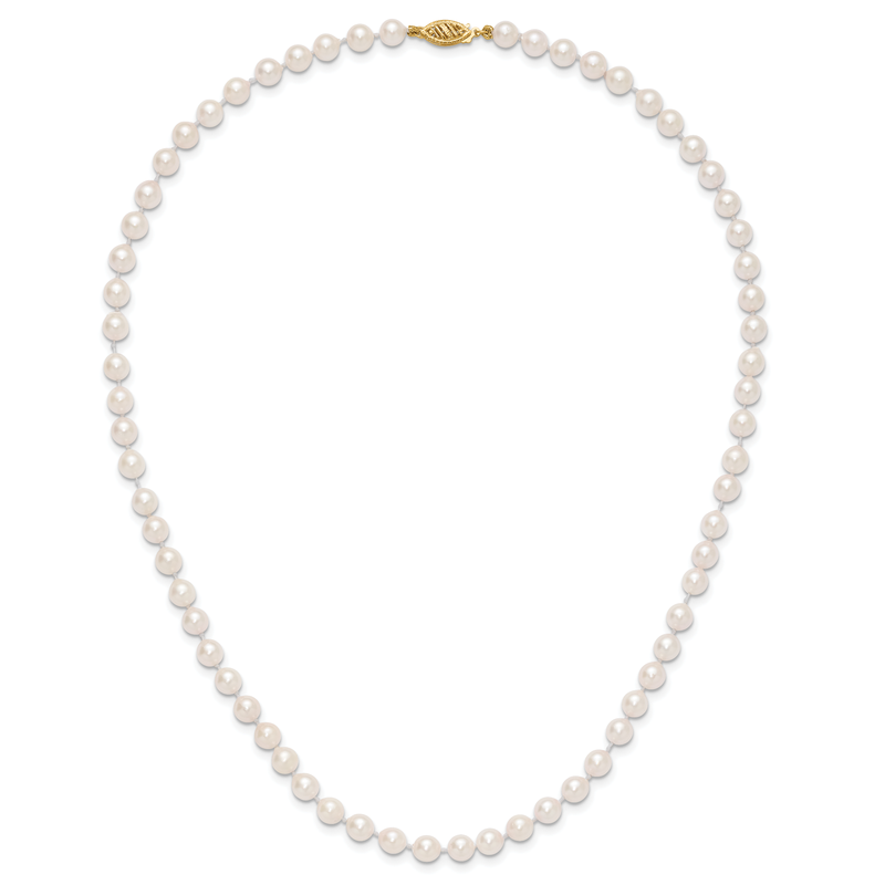 14k 5-6mm White Round Akoya Saltwater Cultured Pearl 16 inch Necklace