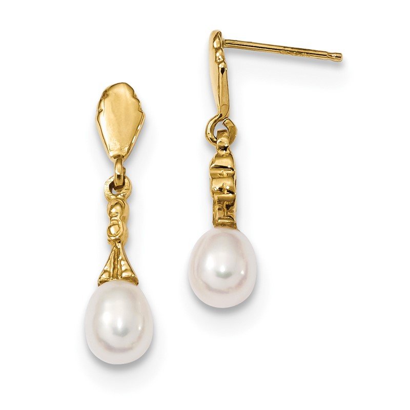 14k 5-6mm White Teardrop Freshwater Cultured Pearl Post Dangle Earrings