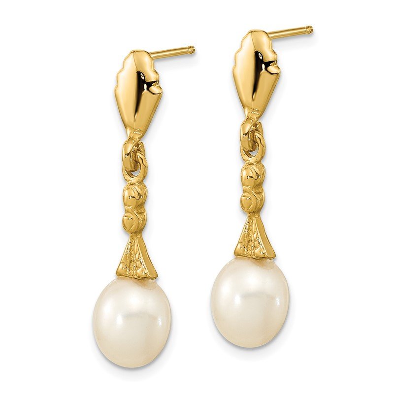 14k 5-6mm White Teardrop Freshwater Cultured Pearl Post Dangle Earrings