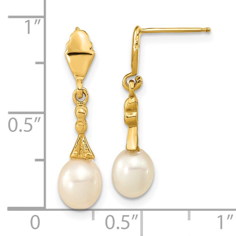 14k 5-6mm White Teardrop Freshwater Cultured Pearl Post Dangle Earrings