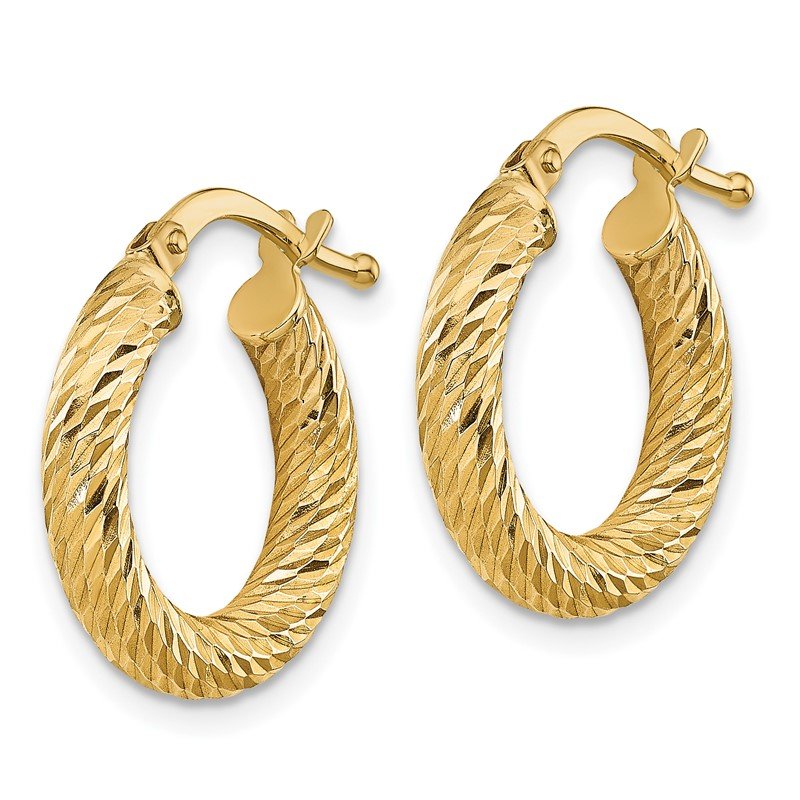 14k 3x16mm Diamond-cut Round Hoop Earrings