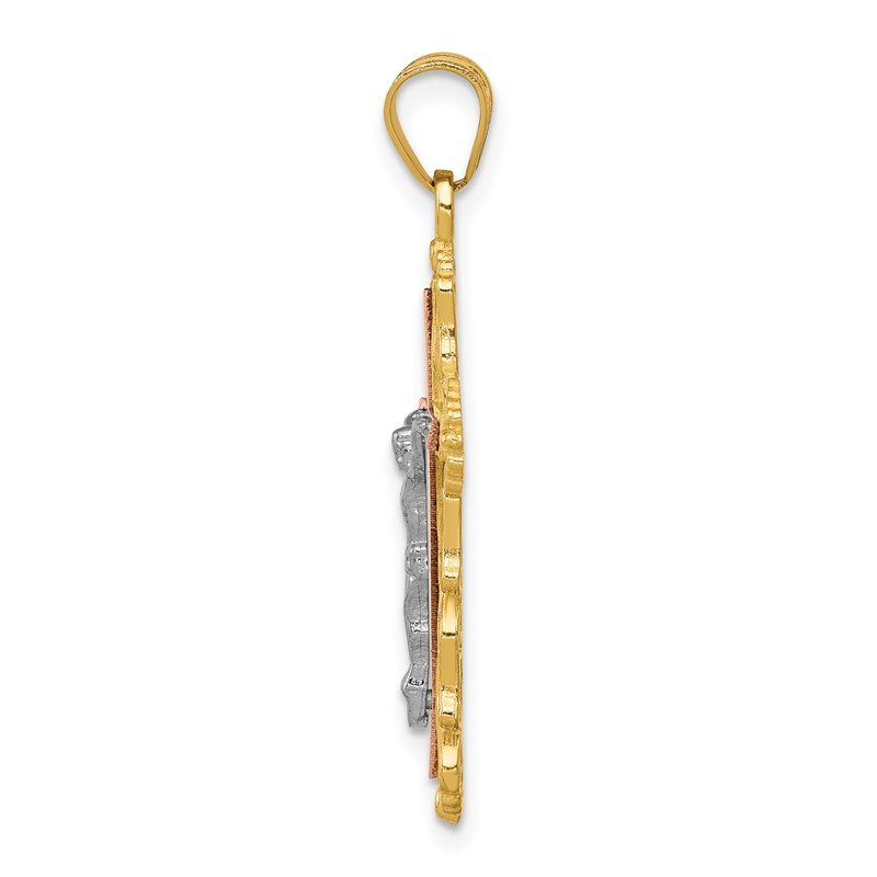 14K Tri-color Diamond-cut Filigree Crucifix Pendant