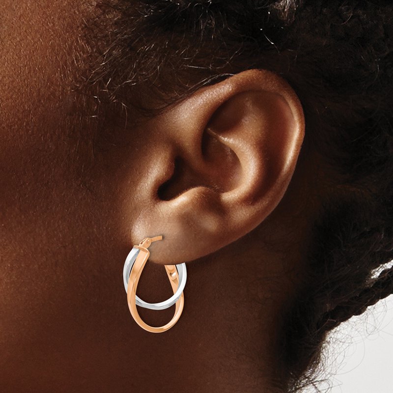 14K w/Wht/Rose RH-plating Polished Hinged Hoop Earrings