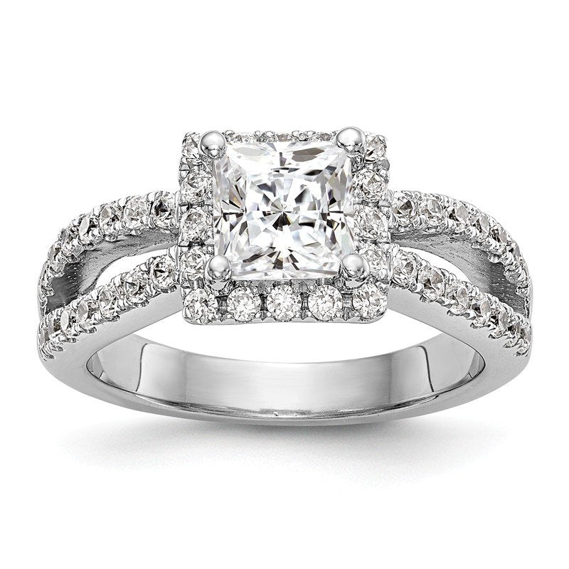 14K White Gold 3/4 carat Lab Grown Diamond VS/SI  D E F  Semi Mount Princess Halo Engagement Ring