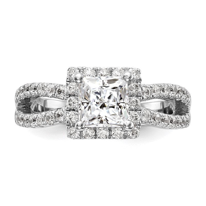 14K White Gold 3/4 carat Lab Grown Diamond VS/SI  D E F  Semi Mount Princess Halo Engagement Ring