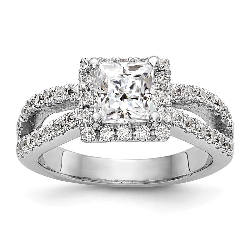 14K White Gold 3/4 carat Lab Grown Diamond VS/SI  D E F  Semi Mount Princess Halo Engagement Ring