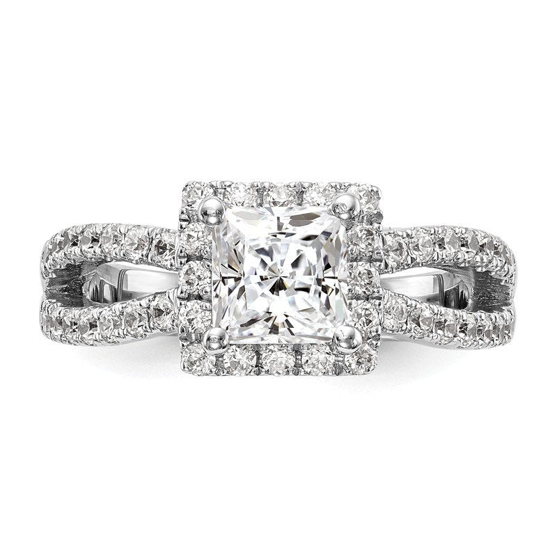 14K White Gold 3/4 carat Lab Grown Diamond VS/SI  D E F  Semi Mount Princess Halo Engagement Ring