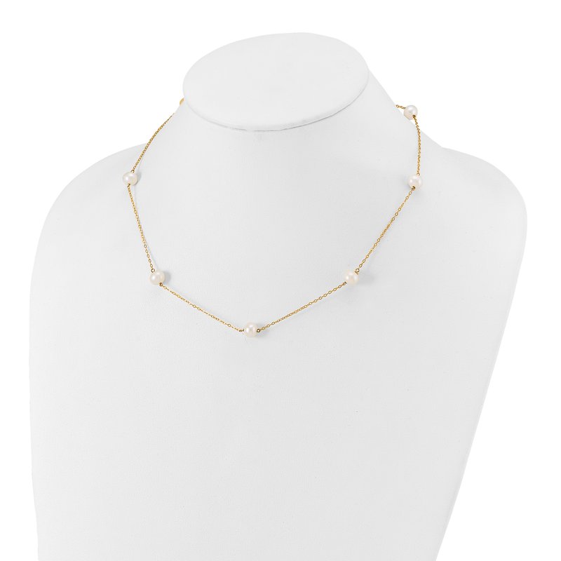 14k 7-8mm White Near-Round Freshwater Cultured Pearl 7-Station 16 inch Necklace