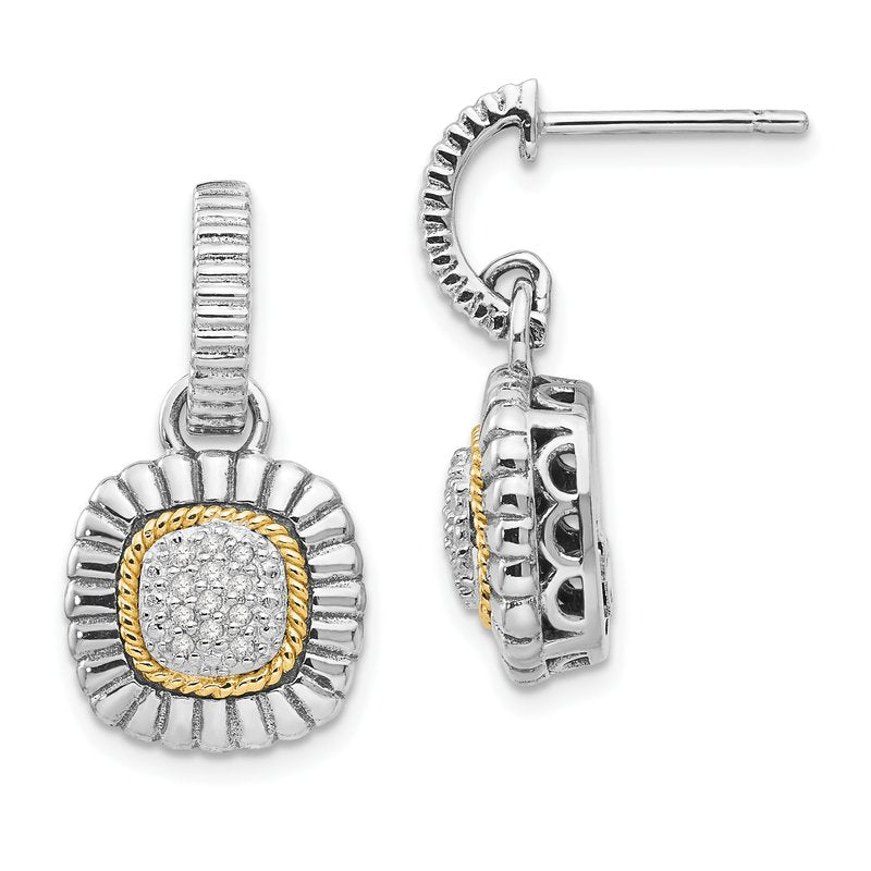 Sterling Silver with 14K Accent Diamond Dangle Post Earrings
