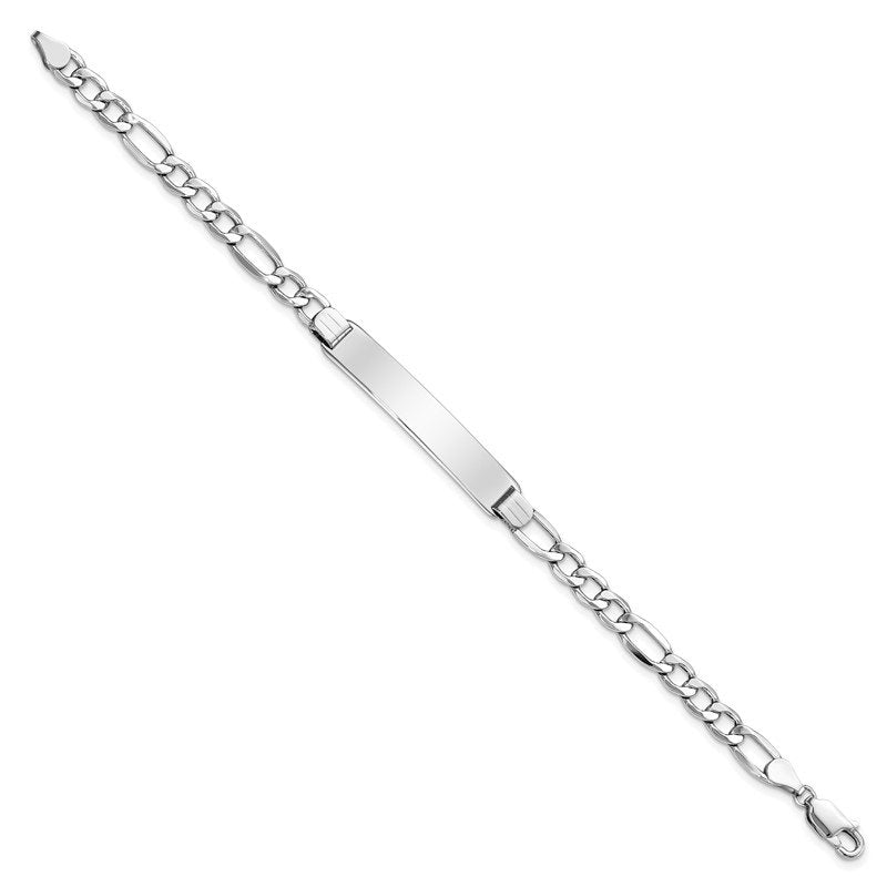 14K White Gold Polished Semi-Solid Chain/Solid Plate Figaro Link 35x7mm Plate 7 inch ID Bracelet