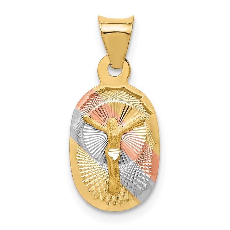 14K with Rose and White Rhodium Diamond-cut Corpus Oval Pendant