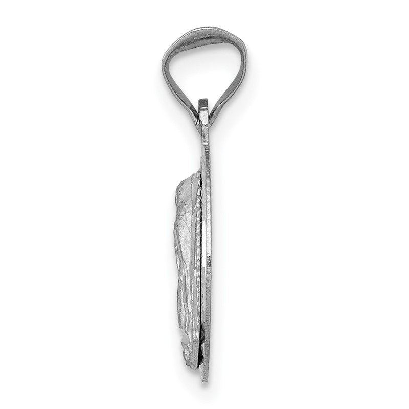 14k White Gold Polished Diamond-cut Semi-solid Our Lady Of Guadalupe Round Pendant