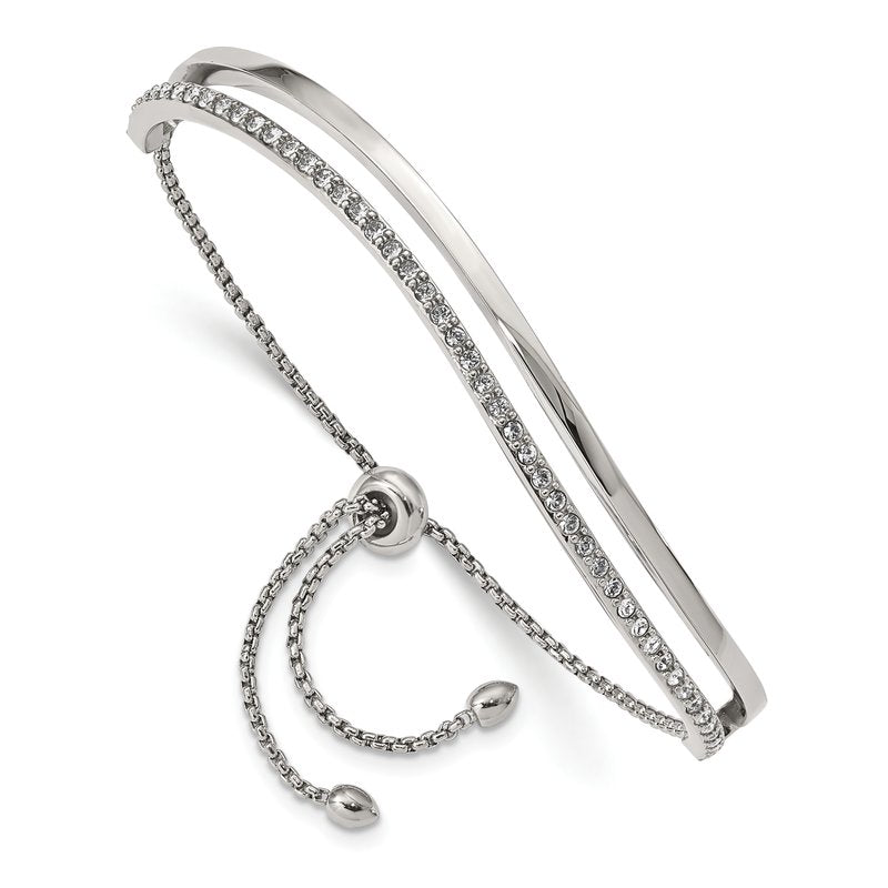Stainless Steel Polished with Crystals Adjustable Bangle Bracelet