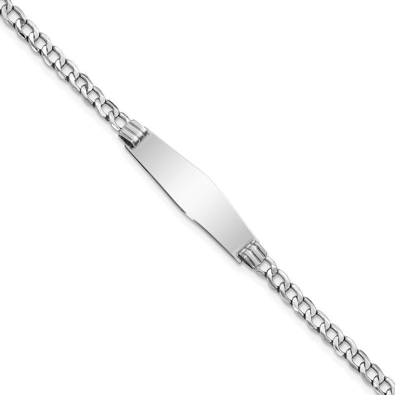14k White Gold Polished Semi-Solid Chain/Solid Plate Cuban Link Soft Diamond Shape 25.5x7.5mm Plate 7 inch ID Bracelet