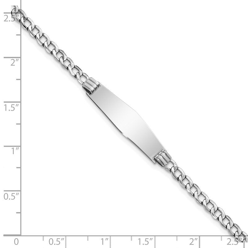14k White Gold Polished Semi-Solid Chain/Solid Plate Cuban Link Soft Diamond Shape 25.5x7.5mm Plate 7 inch ID Bracelet