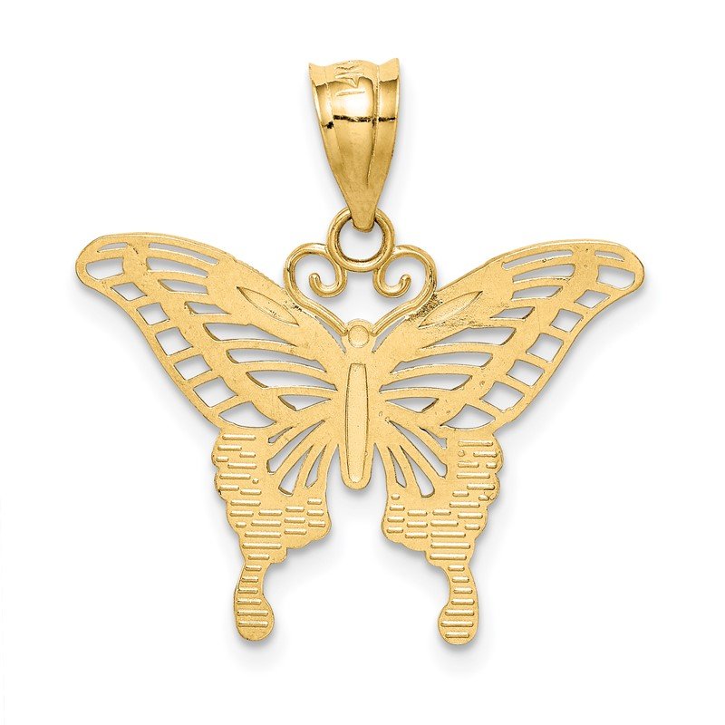 14k and White Rhodium Diamond-cut Butterfly Pendant
