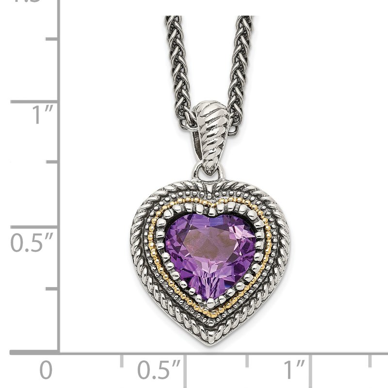 Sterling Silver with 14K Accent 18 inch Antiqued Amethyst Heart Necklace