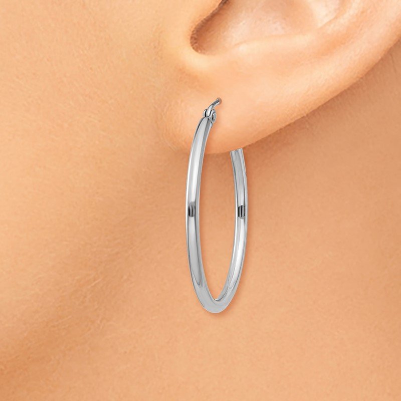 14k White Gold 2x30mm Polished Lightweight Tube Hoop Earrings