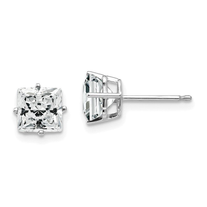14k White Gold 6mm Princess-cut Cubic Zirconia Post Earrings