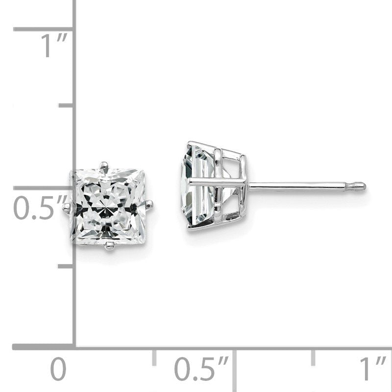 14k White Gold 6mm Princess-cut Cubic Zirconia Post Earrings
