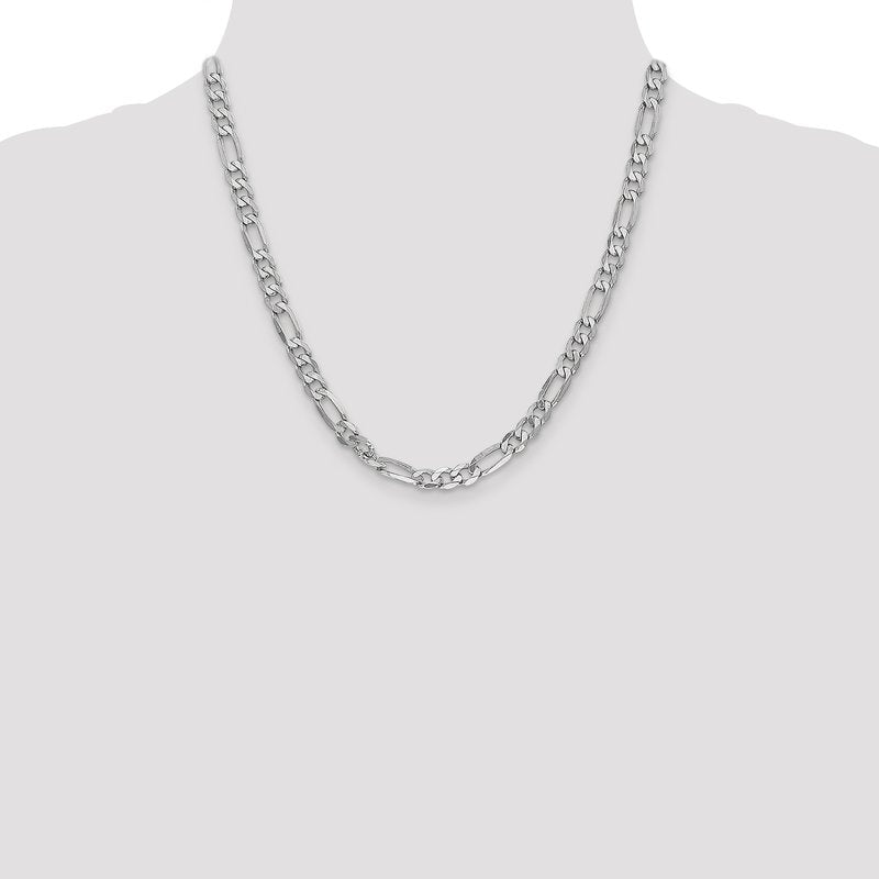 14K White Gold 26 inch 6mm Flat Figaro with Lobster Clasp Chain