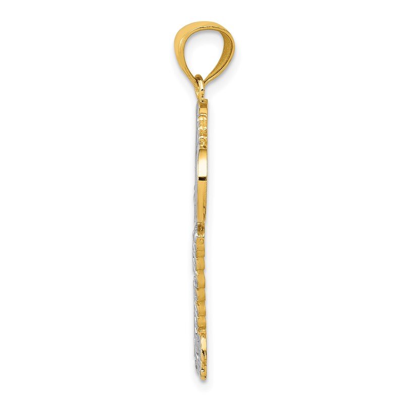14K and White Rhodium Polished I LOVE YOU Script Fleur de Lis Heart Key Charm