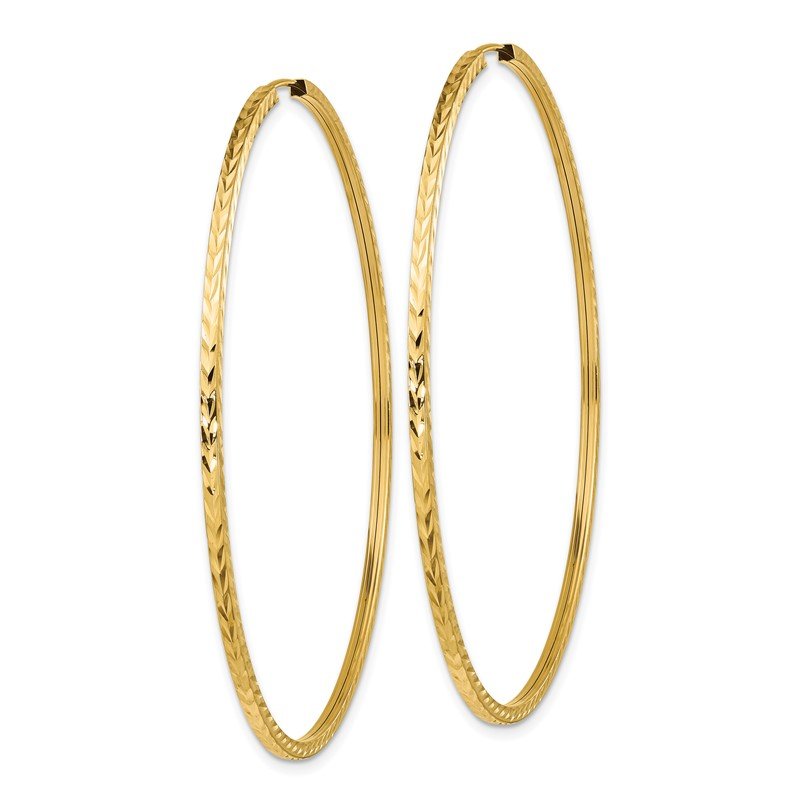 14k 1.35x60mm Diamond-cut Square-Tube Endless Hoop Earrings