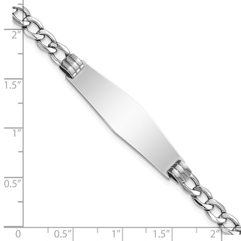 14k White Gold Polished Semi-Solid Chain/Solid Plate Cuban Link Soft Diamond Shape 34x10mm Plate 7 inch ID Bracelet