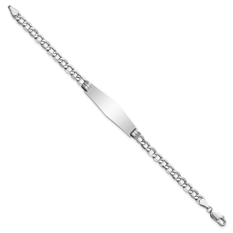 14k White Gold Polished Semi-Solid Chain/Solid Plate Cuban Link Soft Diamond Shape 34x10mm Plate 7 inch ID Bracelet