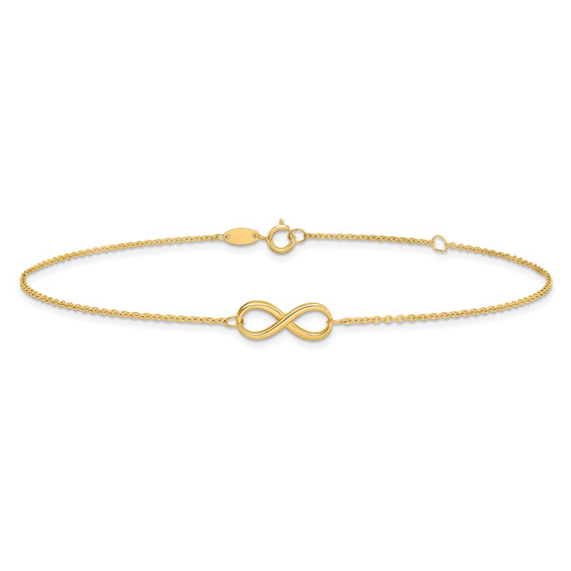 14K Polished Infinity 9 inch Plus 1 inch Extender - Total 10 inch Anklet