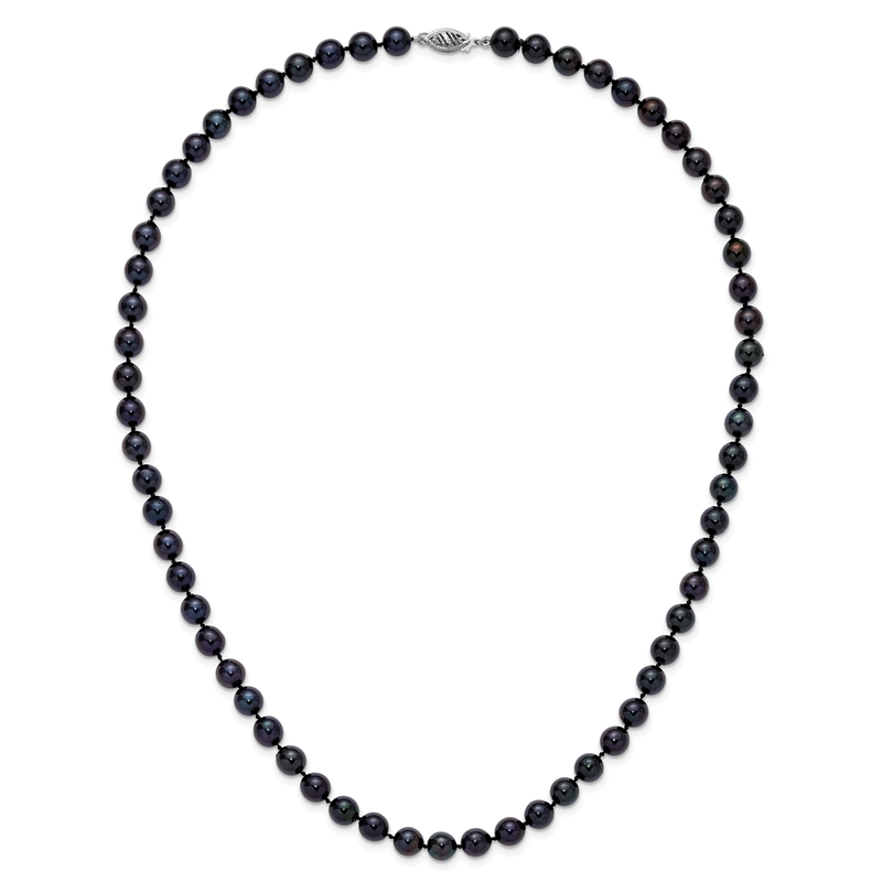 14k White Gold 7-8mm Black Round Akoya Saltwater Cultured Pearl 16 inch Necklace