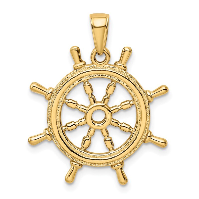 14K  3-D Ships Wheel Pendant