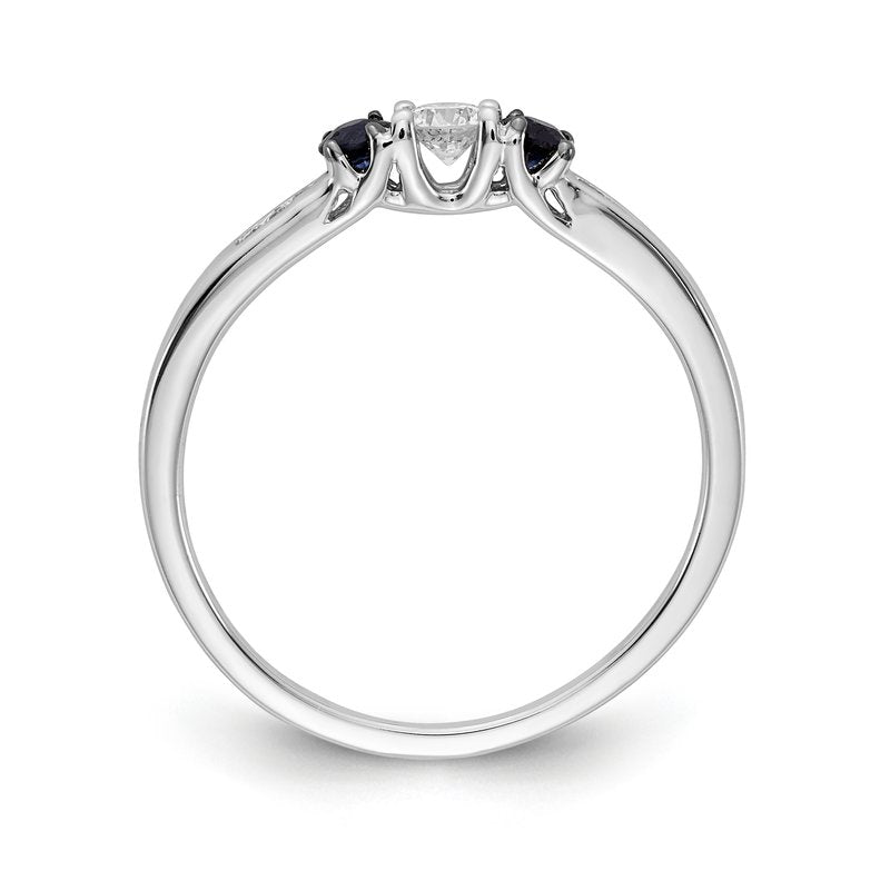 14k White Gold Diamond and Emerald 3-stone Ring