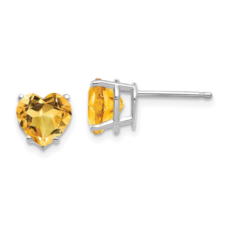 14k White Gold 7mm Heart Citrine Post Earrings
