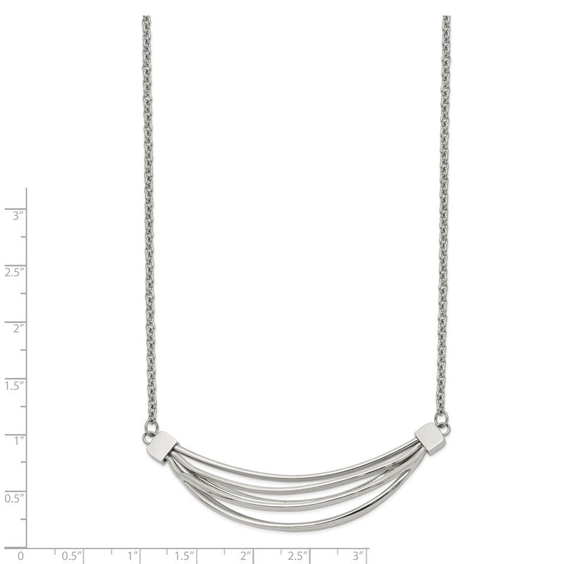 Stainless Steel Polished 3D Curved Bars on a 20 inch Cable Chain with a 2 inch Extension Necklace