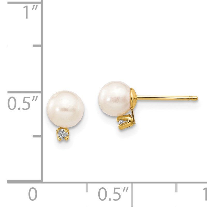 14k 5-6mm White Round Freshwater Cultured Pearl and .02 Carat Diamond Post Earrings