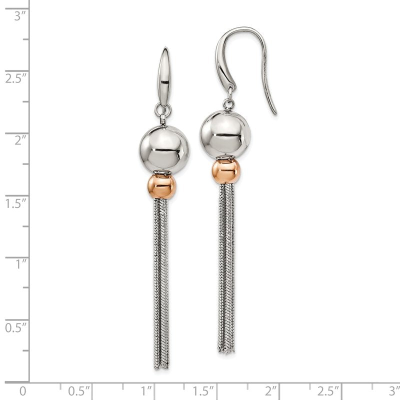 Stainless Steel Polished Rose IP-plated Shepherd Hook Dangle Earrings