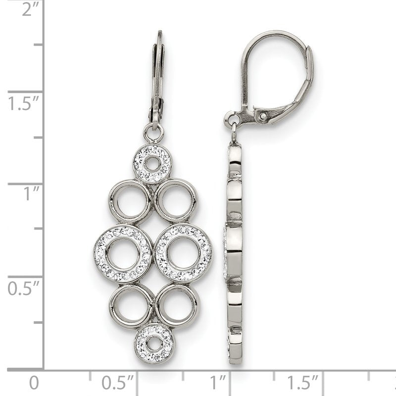 Stainless Steel Polished with Preciosa Crystal Circles Dangle Leverback Earrings
