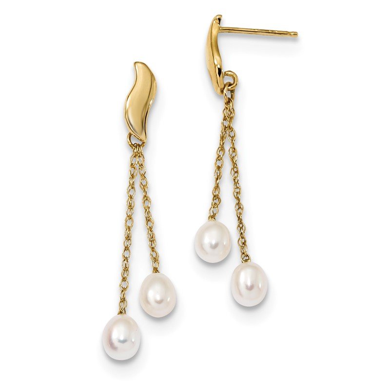 14k 4-5mm White Rice Freshwater Cultured Pearl Chain Dangle Post Earrings