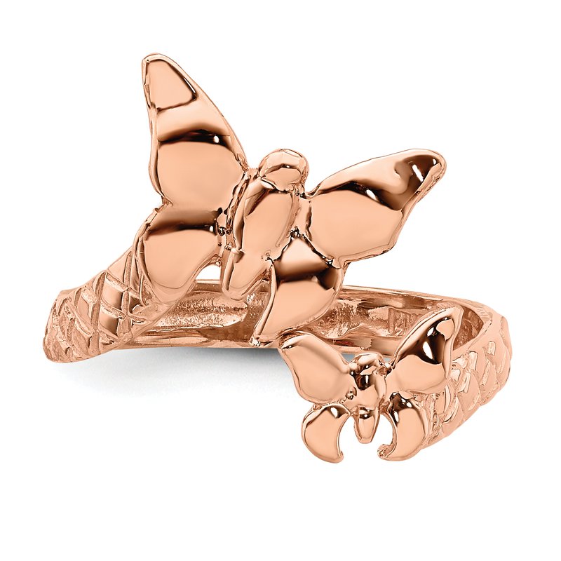 14K Rose Polished &amp; Textured Butterfly Toe Ring