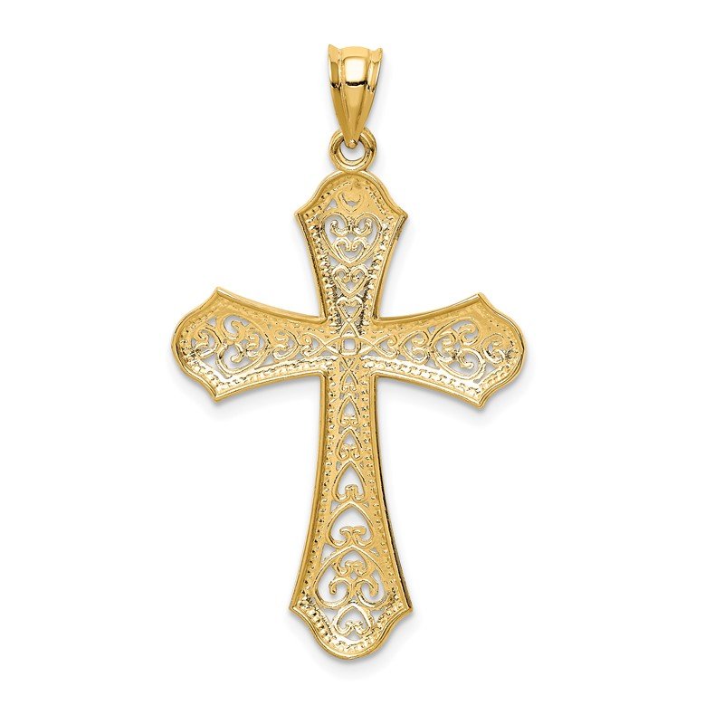 14k and White Rhodium Filigree Cross Pendant