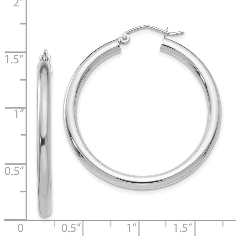 14K White Gold 3x35mm Polished Lightweight Tube Hoop Earrings