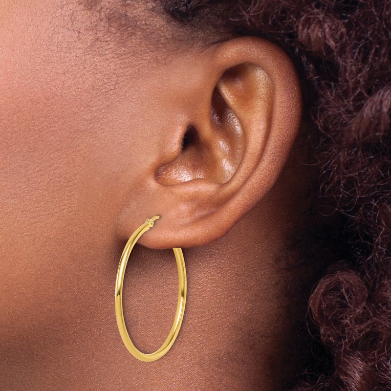 14K Polished 2x35mm Hoop Earrings