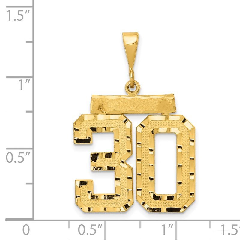 14k Large Brushed Diamond-cut Number 30 Charm