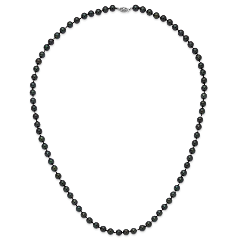 14k White Gold 7-8mm Black Round Akoya Saltwater Cultured Pearl 16 inch Necklace
