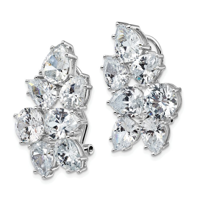 Sterling Silver Rhodium-plated Fancy Brilliant-cut CZ Cluster Omega Back Earrings
