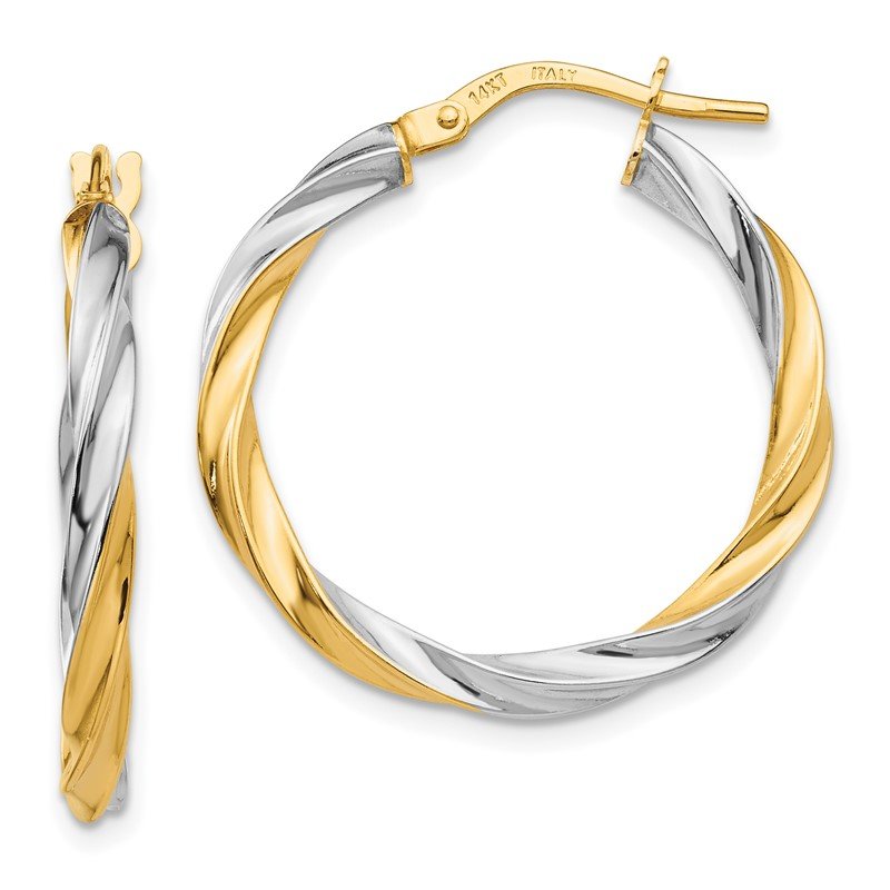 14K &amp; Rhodium Twisted Hoop Earrings