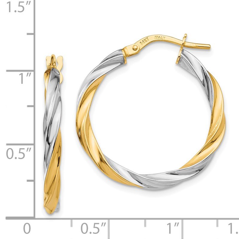 14K &amp; Rhodium Twisted Hoop Earrings